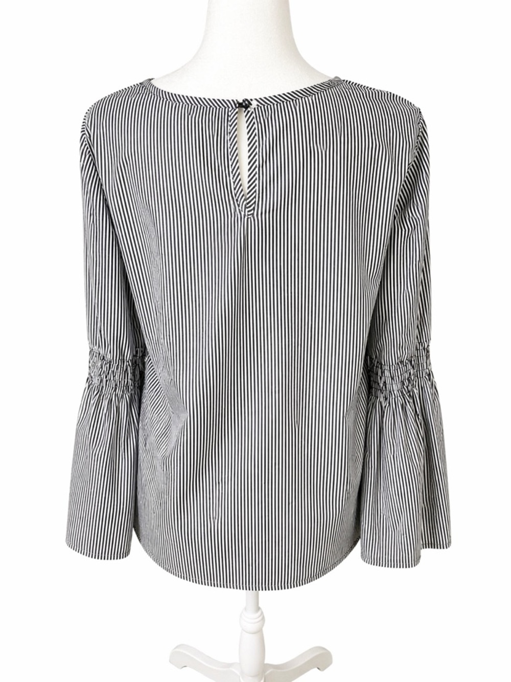 Stretchy Striped Bell-Sleeve Women’s Top in Black and White - Picture 2 of 2